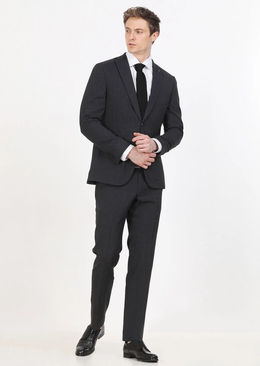 Antrasit Mikro Zeroweight Slim Fit İpek Karışımlı Takım Elbise - 3