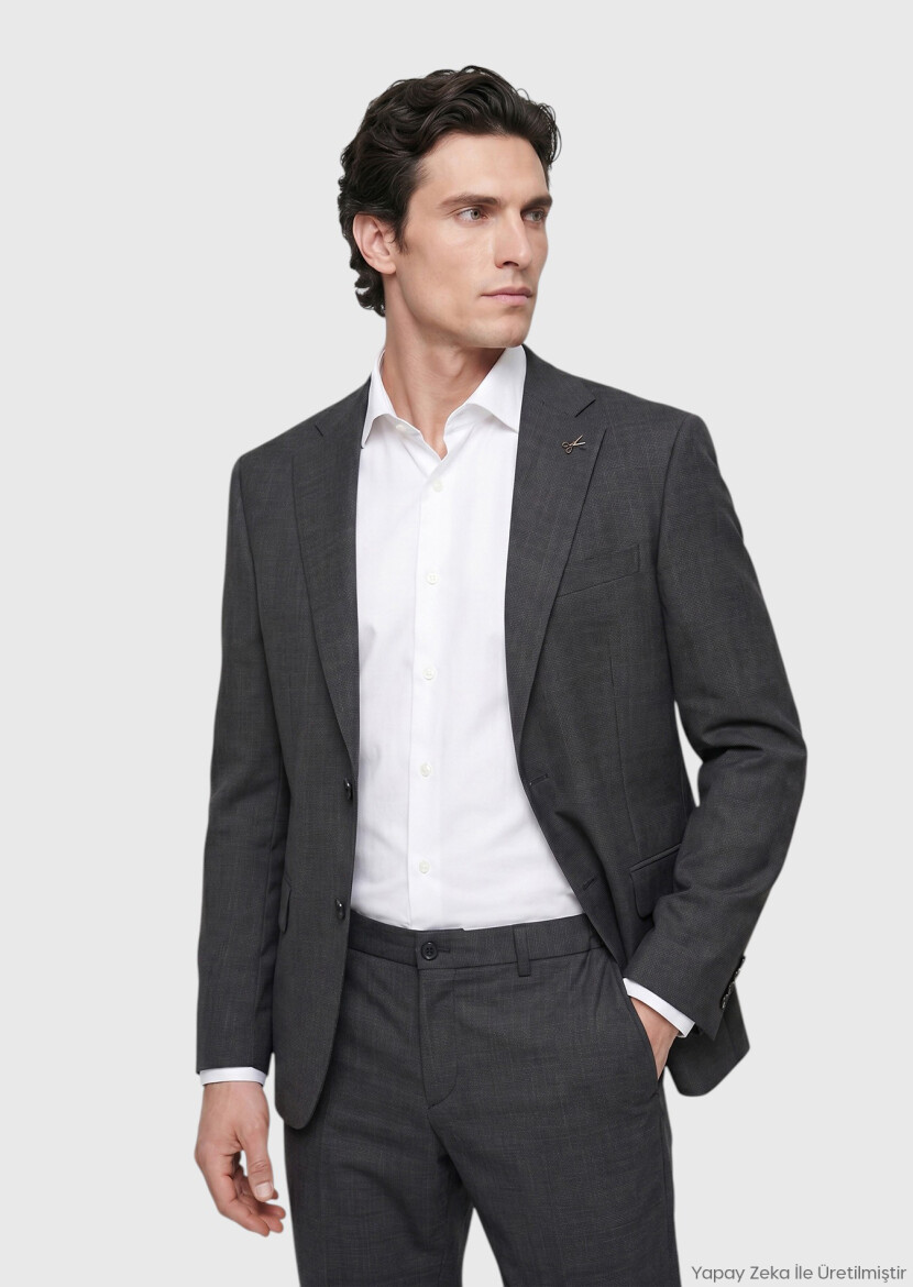 Antrasit Modern Fit Yün Karışımlı Takım Elbise - RAMSEY