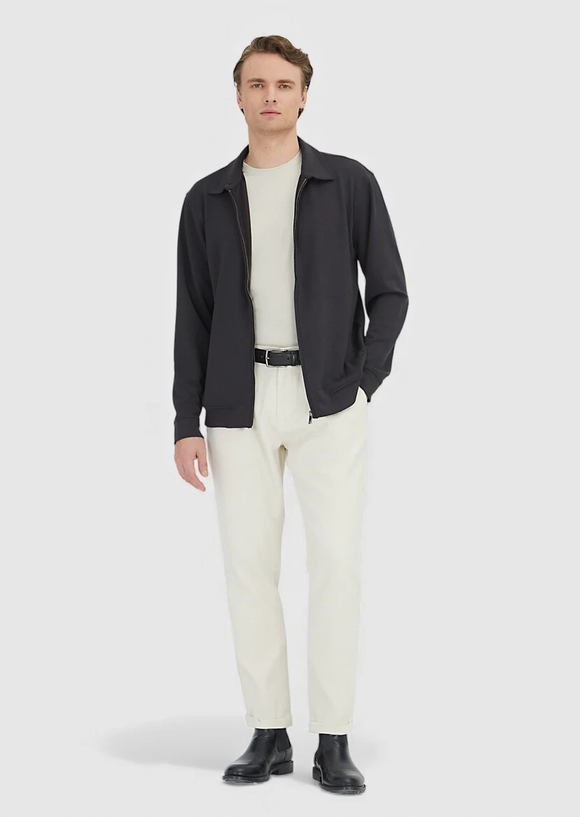 Antrasit Polo Yaka Düz Sweatshırt - RAMSEY