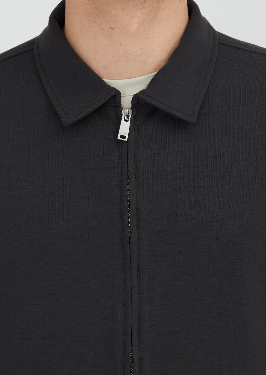 Antrasit Polo Yaka Düz Sweatshırt - 3