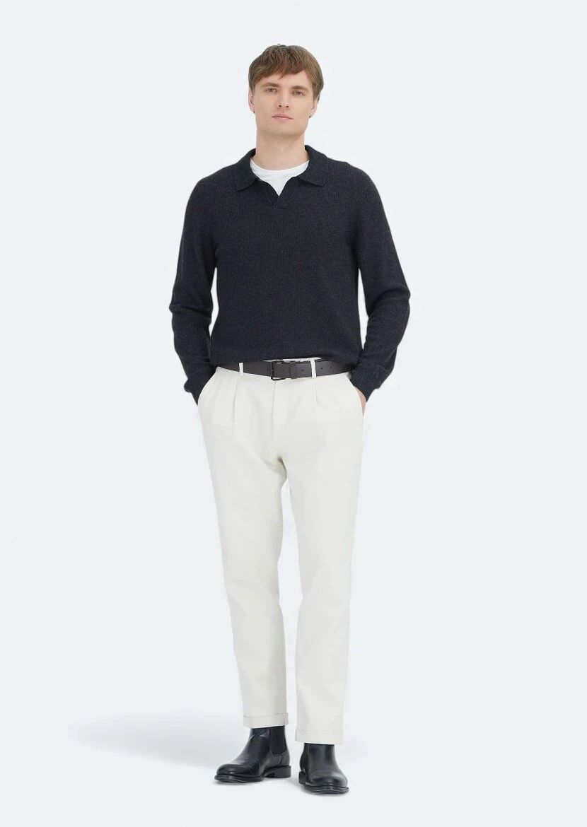 Antrasit Polo Yaka Selanik Yün Karışımlı Triko Kazak - 2