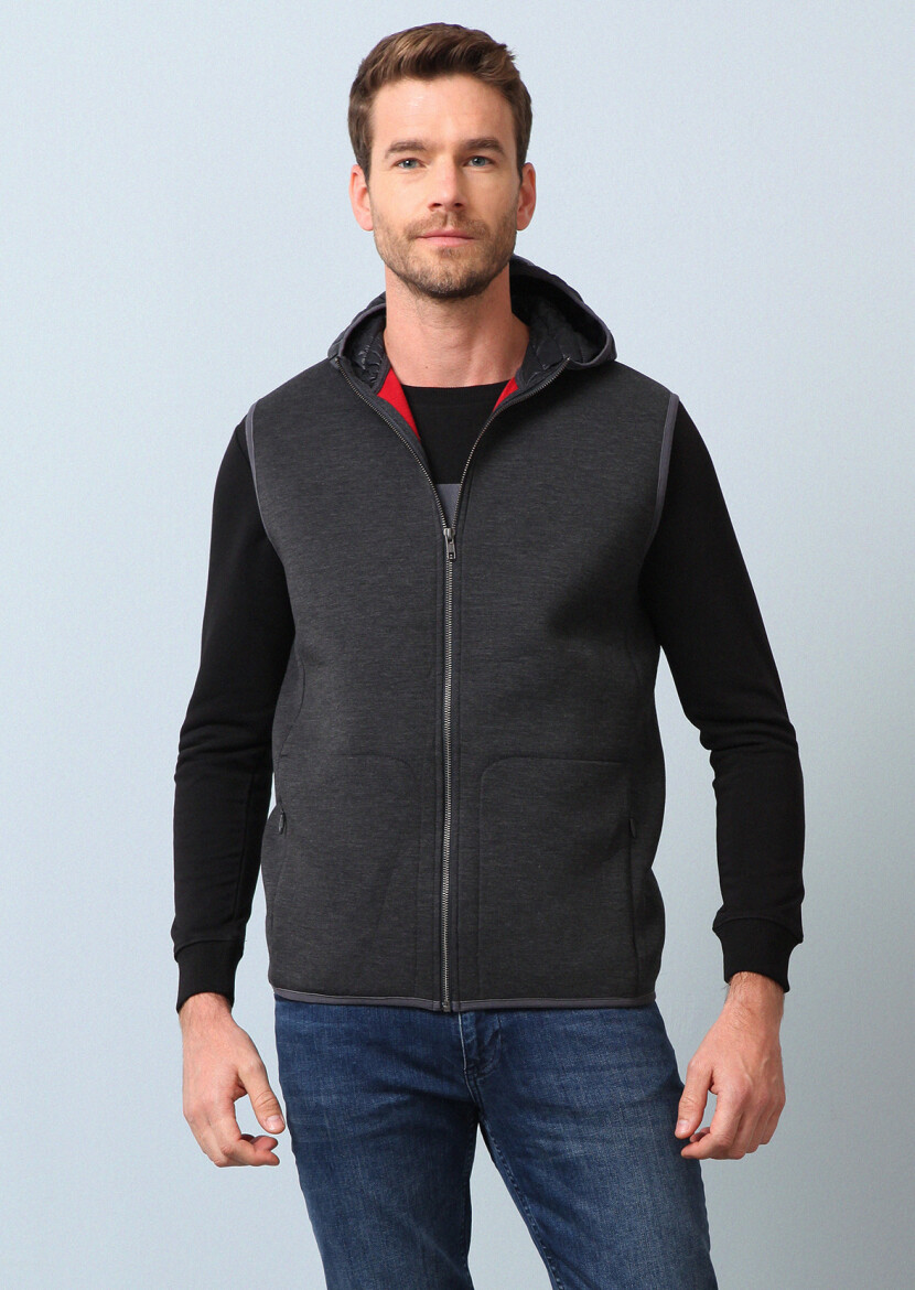 Antrasit Regular Fit Casual Örme Spor Yelek - 1