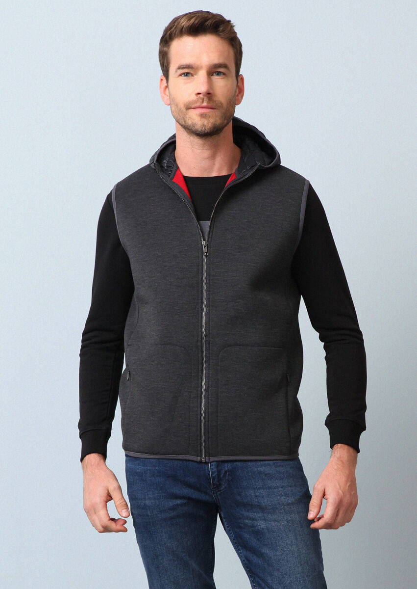 Antrasit Regular Fit Casual Örme Spor Yelek - 1