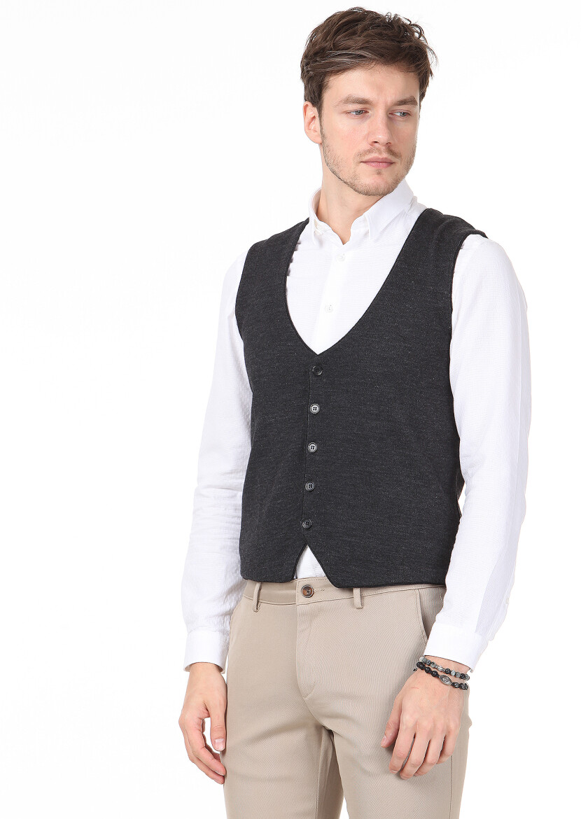 Antrasit Regular Fit Casual Örme Triko Yelek - 1