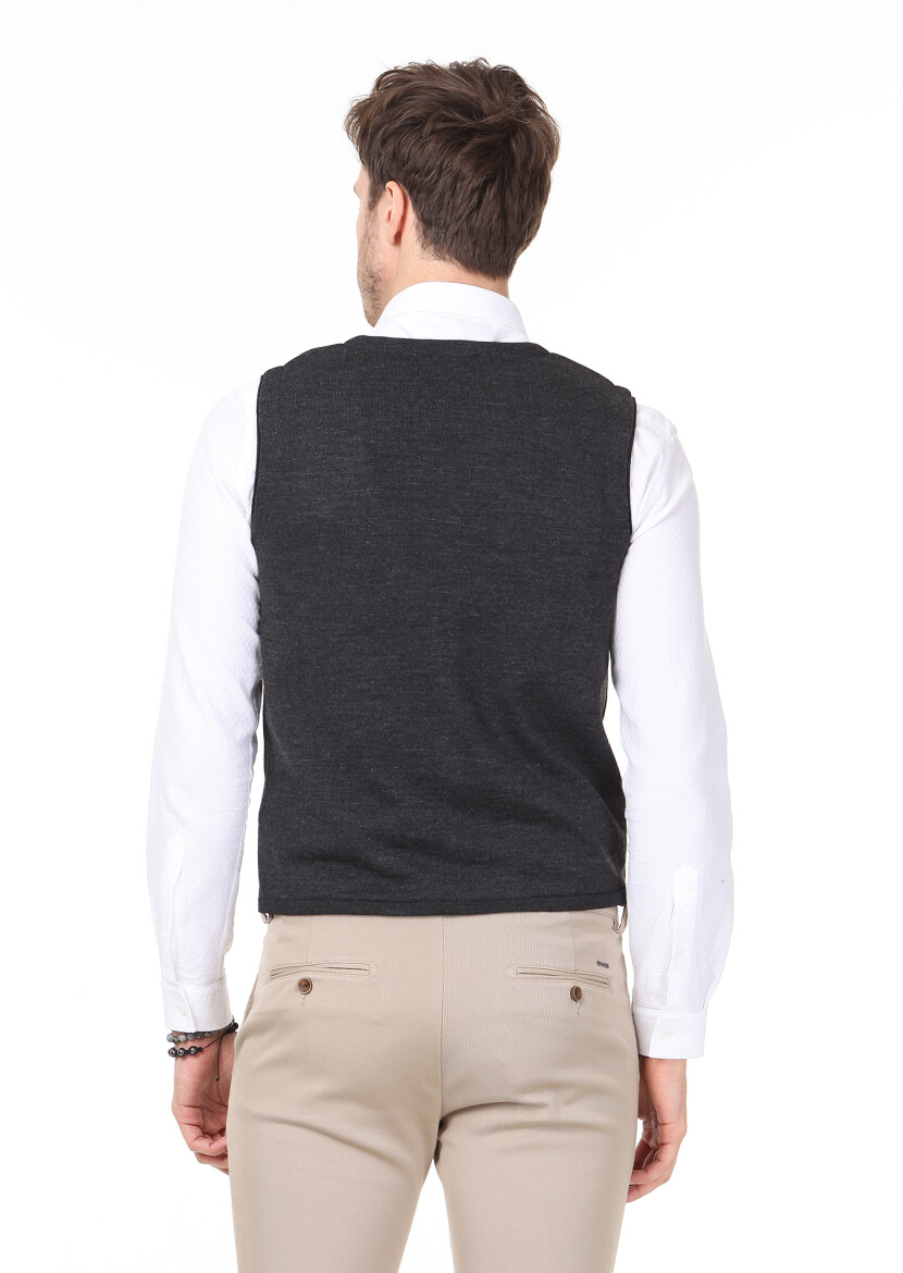 Antrasit Regular Fit Casual Örme Triko Yelek - 4