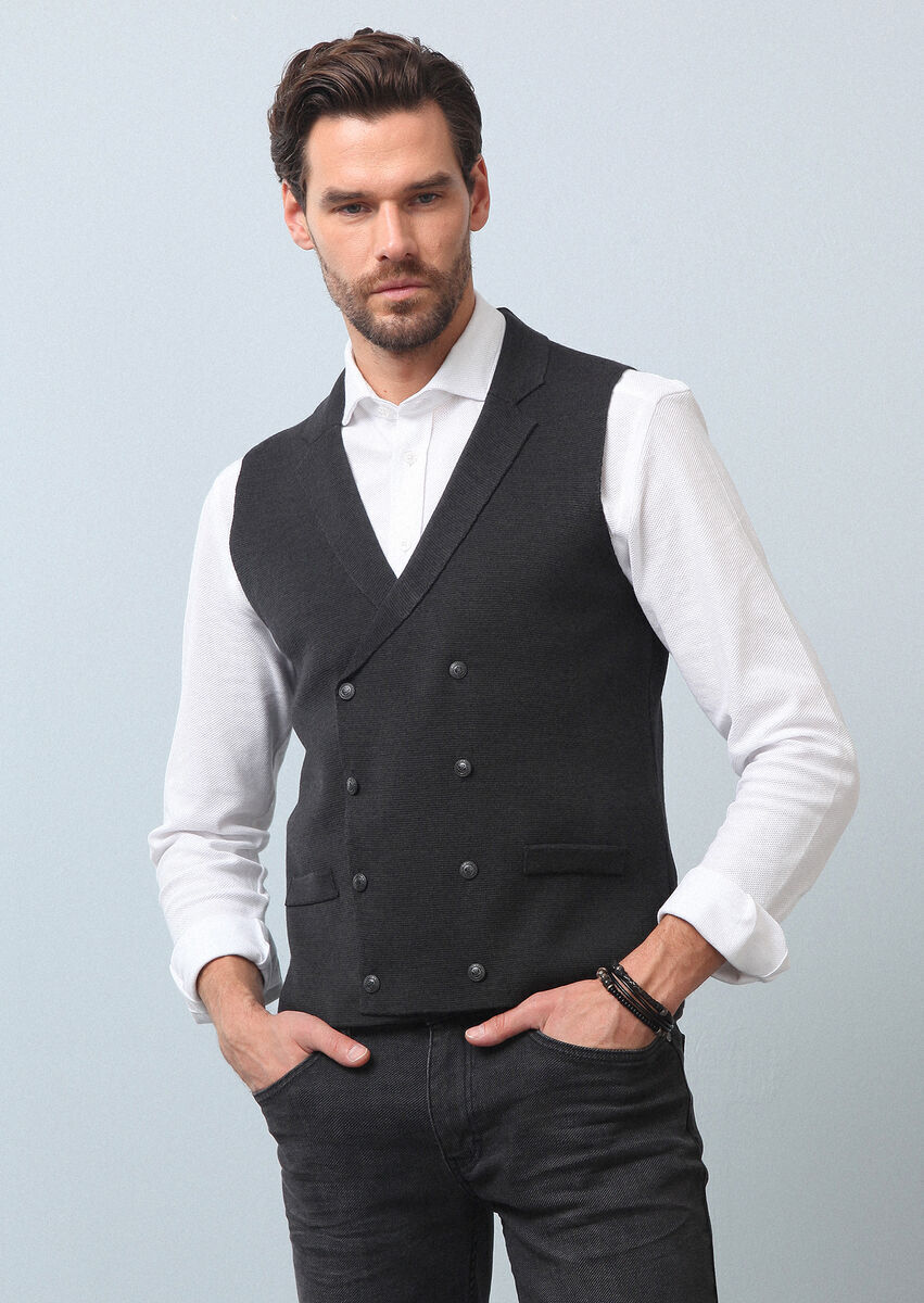 Antrasit Regular Fit Casual Örme Triko Yelek - 2
