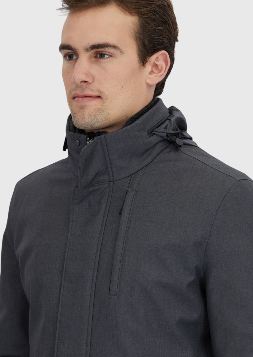 Antrasit Regular Fit Dik Yaka Casual Dokuma Kaban - 5