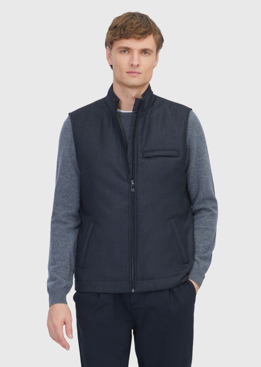 Antrasit Regular Fit Dik Yaka Casual Dokuma Spor Yelek - 1