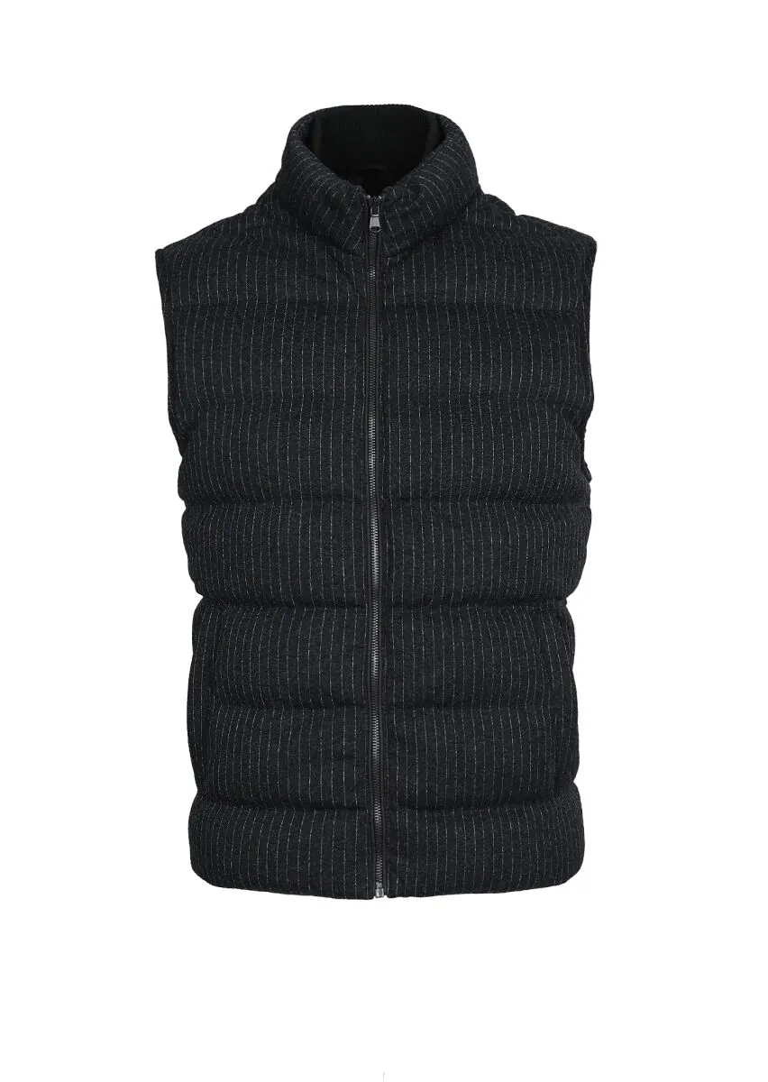 Antrasit Regular Fit Dik Yaka Casual Örme Spor Yelek - 6