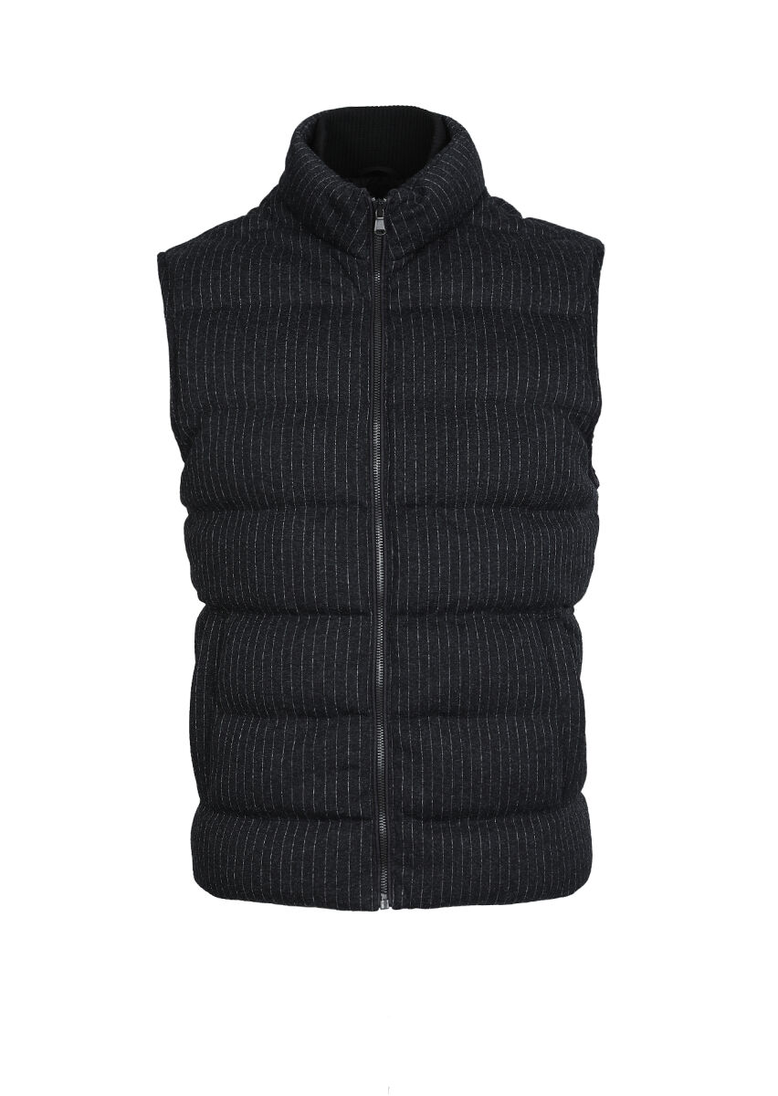 Antrasit Regular Fit Dik Yaka Casual Örme Spor Yelek - 6