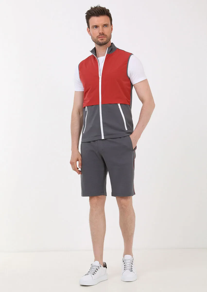 Antrasit Regular Fit Dik Yaka Casual Örme Spor Yelek - 4