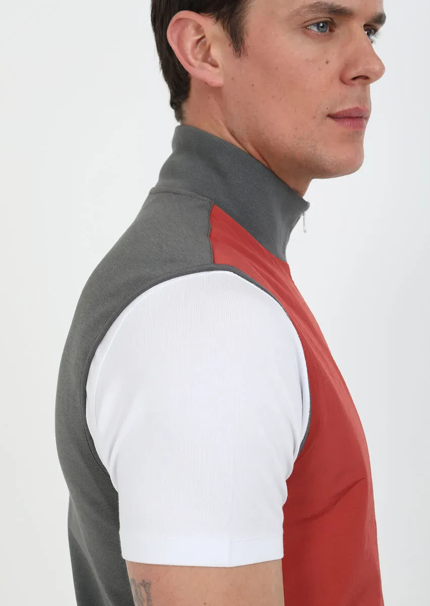 Antrasit Regular Fit Dik Yaka Casual Örme Spor Yelek - 6