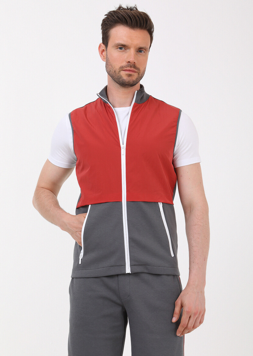 Antrasit Regular Fit Dik Yaka Casual Örme Spor Yelek - 1