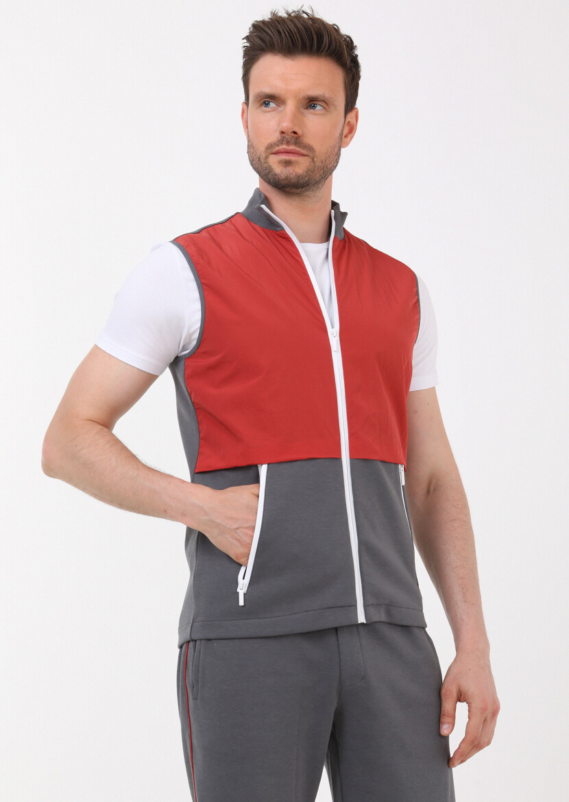 Antrasit Regular Fit Dik Yaka Casual Örme Spor Yelek - 3