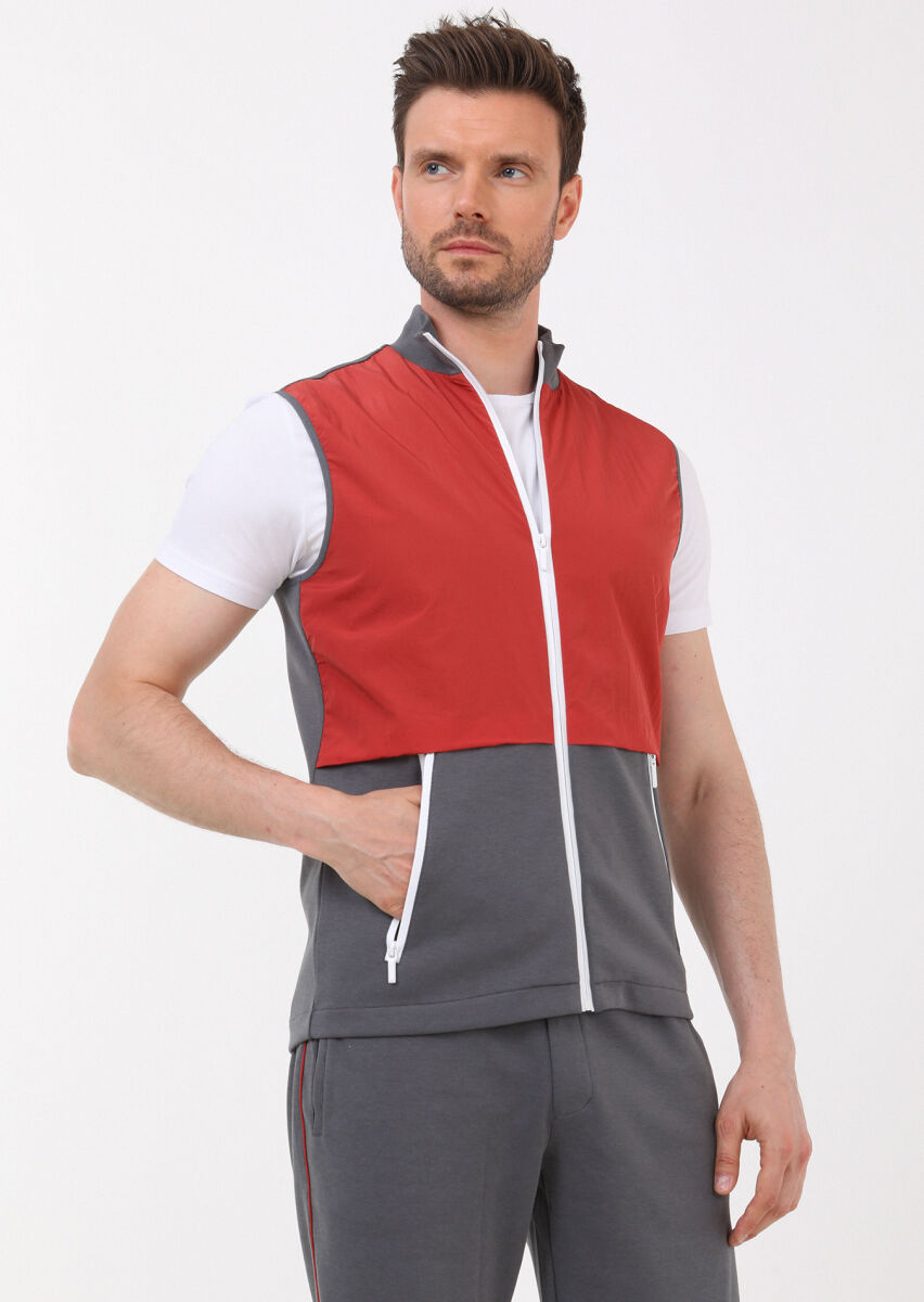 Antrasit Regular Fit Dik Yaka Casual Örme Spor Yelek - 3