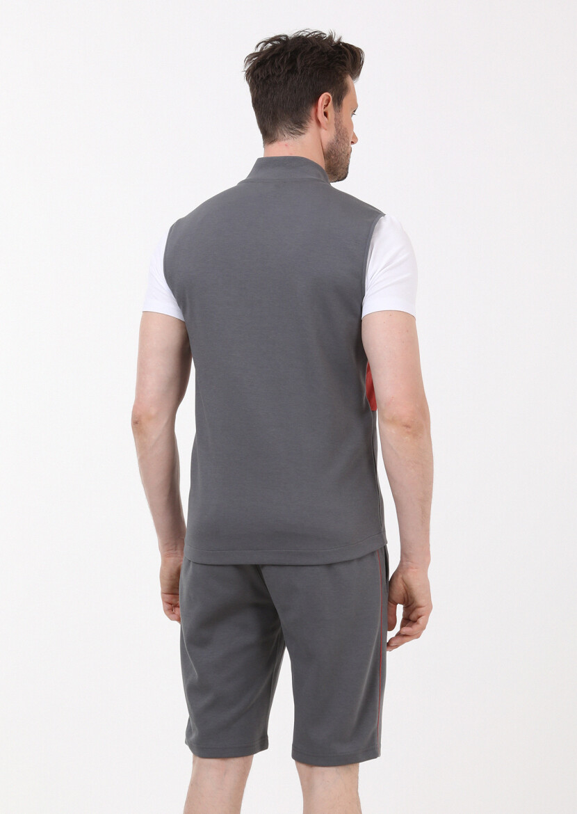 Antrasit Regular Fit Dik Yaka Casual Örme Spor Yelek - 5
