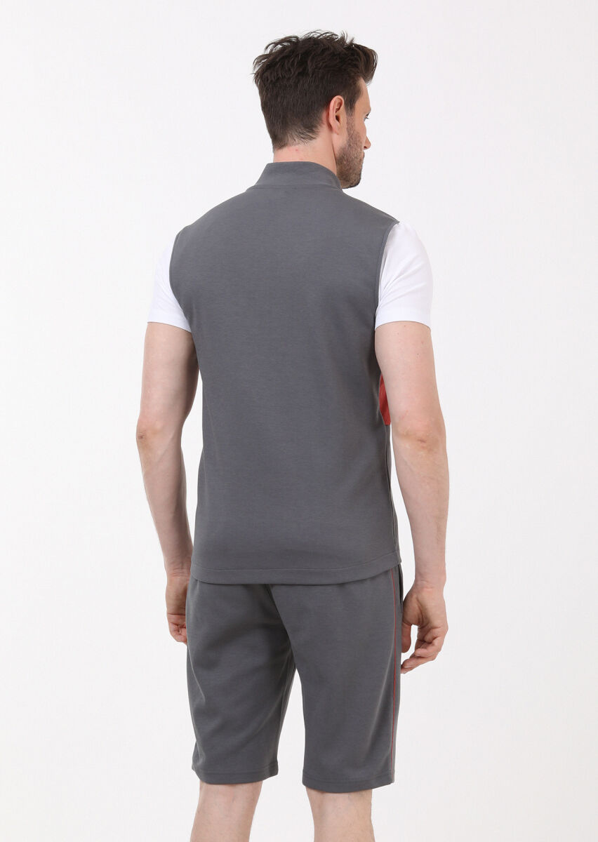 Antrasit Regular Fit Dik Yaka Casual Örme Spor Yelek - 5