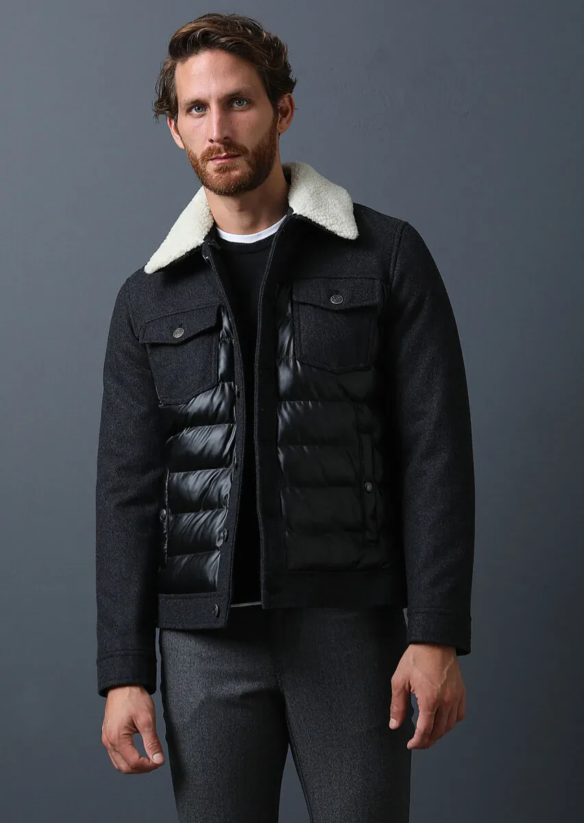 Antrasit Regular Fit Gömlek Yaka Casual Dokuma Mont - 3
