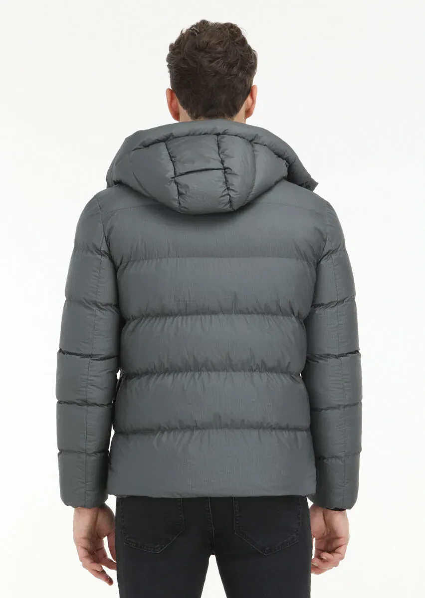 Antrasit Regular Fit Kapüşonlu Casual Dokuma Mont - 5
