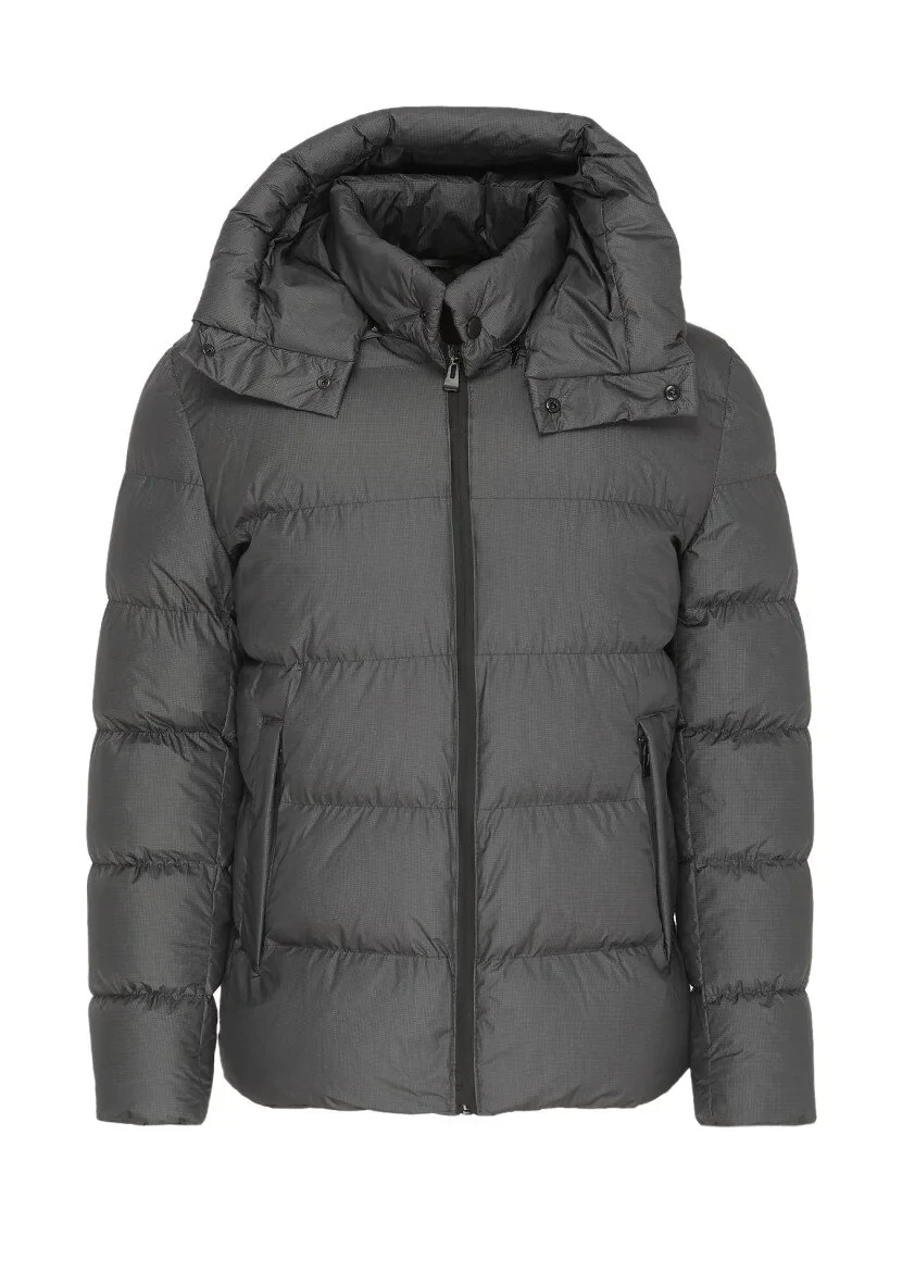 Antrasit Regular Fit Kapüşonlu Casual Dokuma Mont - 6