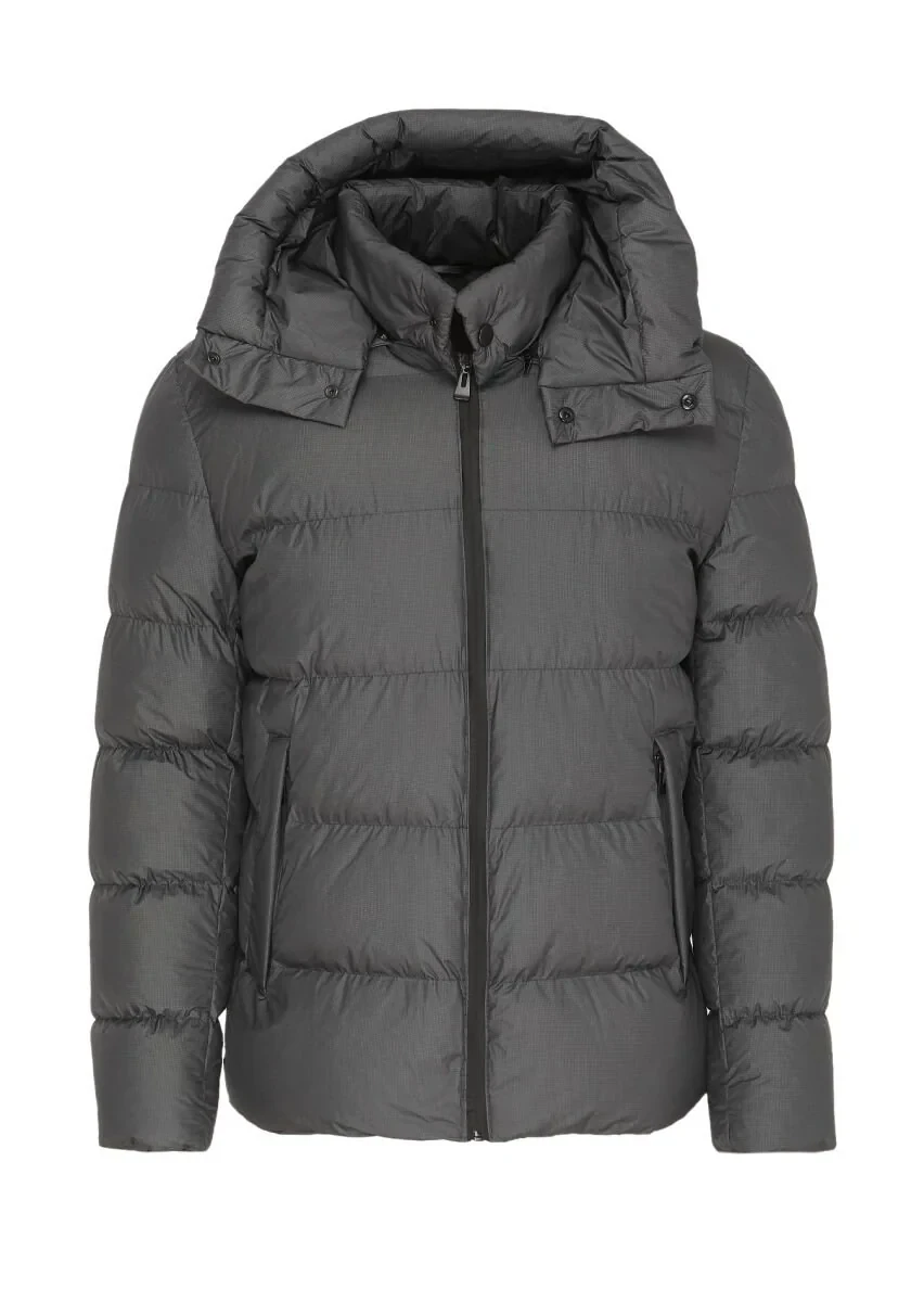 Antrasit Regular Fit Kapüşonlu Casual Dokuma Mont - 6