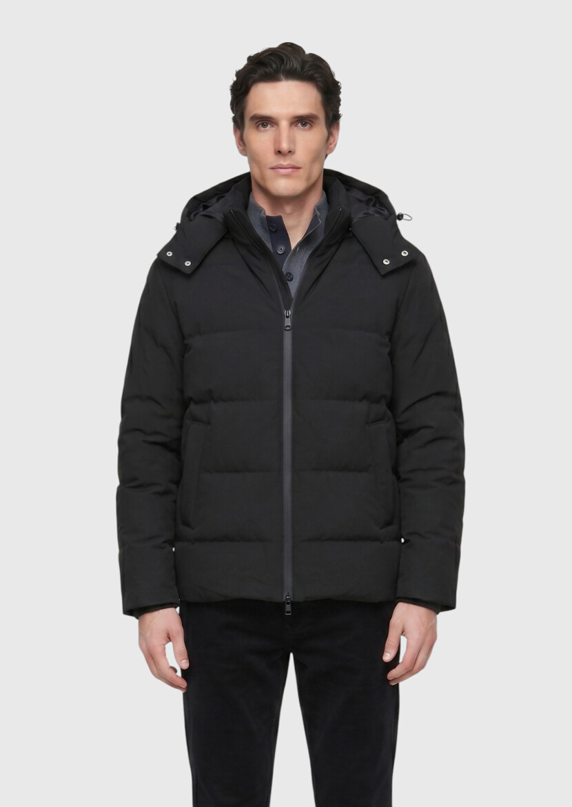 Antrasit Regular Fit Kapüşonlu Casual Dokuma Mont - 2
