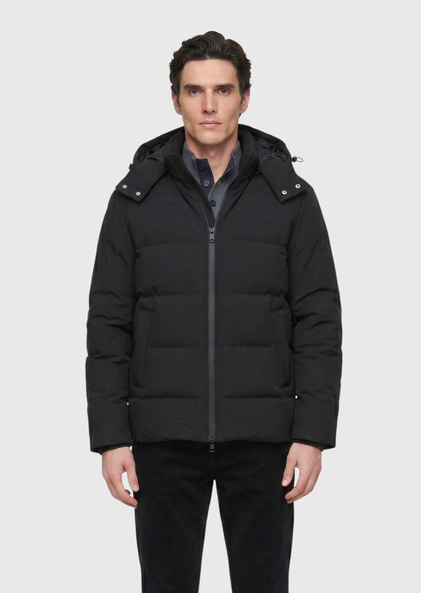 Antrasit Regular Fit Kapüşonlu Casual Dokuma Mont - 2