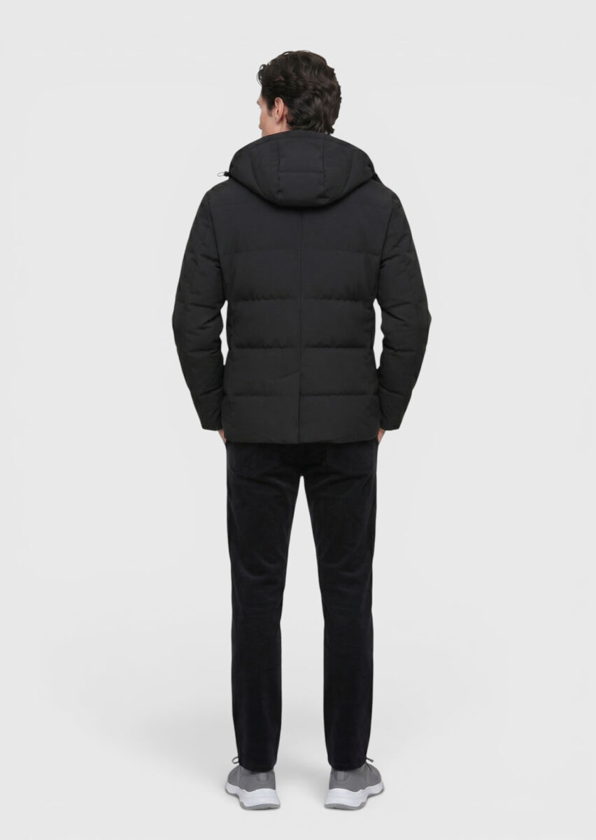 Antrasit Regular Fit Kapüşonlu Casual Dokuma Mont - 5