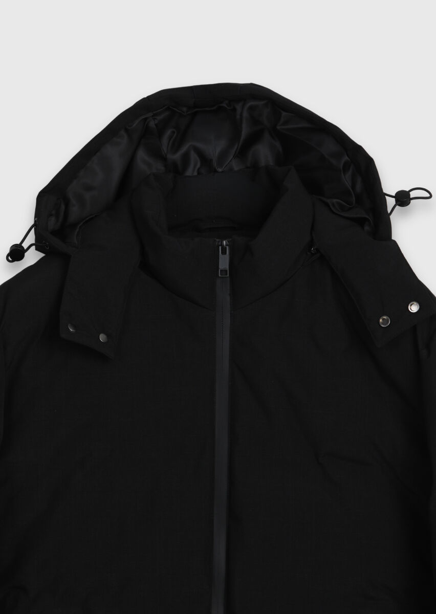 Antrasit Regular Fit Kapüşonlu Casual Dokuma Mont - 7