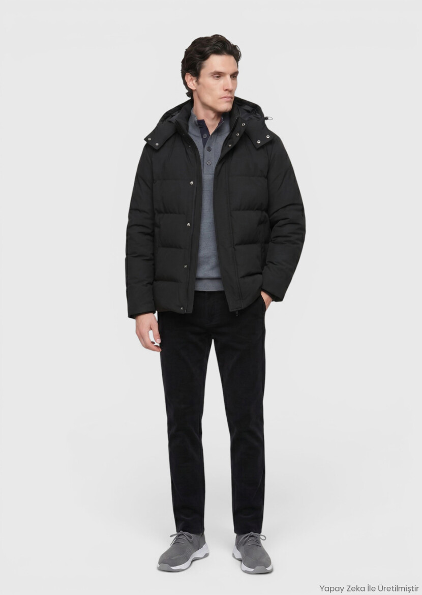 Antrasit Regular Fit Kapüşonlu Casual Dokuma Mont - RAMSEY