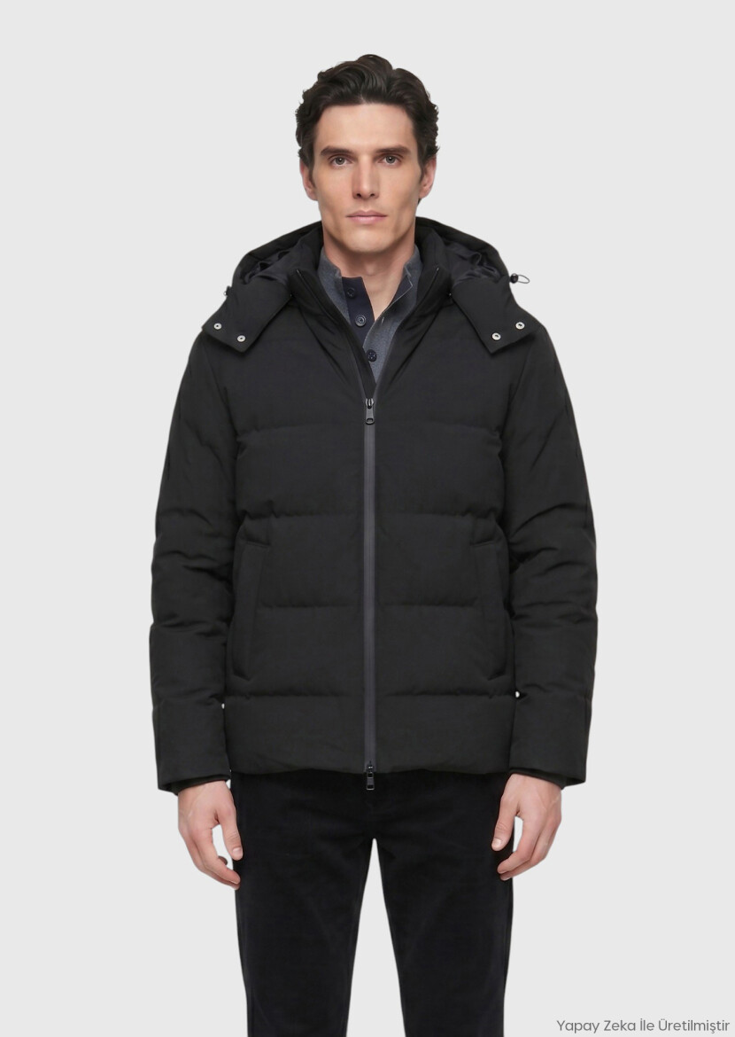 Antrasit Regular Fit Kapüşonlu Casual Dokuma Mont - RAMSEY