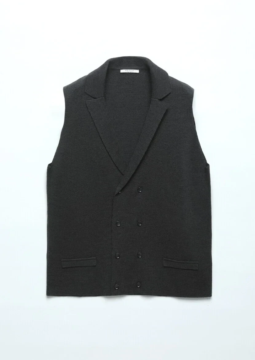 Antrasit Regular Fit Kelebek Yaka Casual Örme Triko Yelek - 7