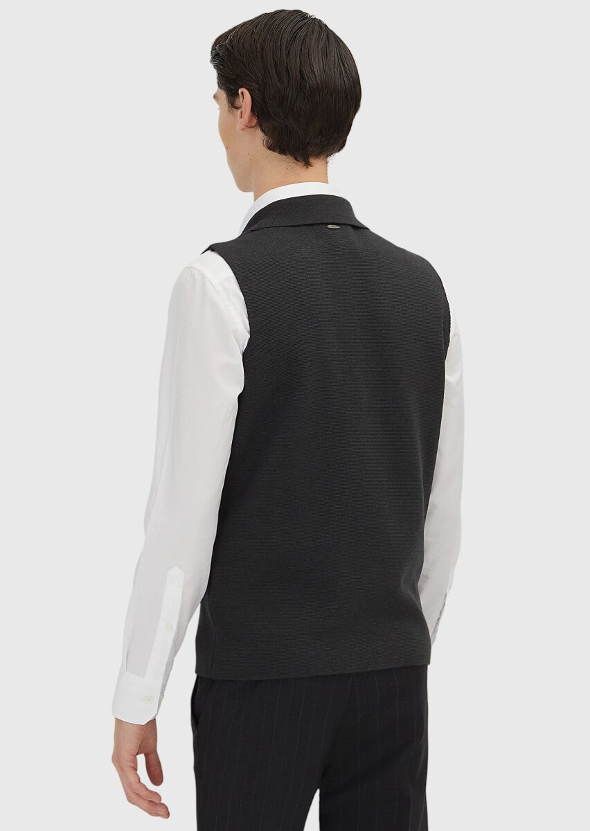 Antrasit Regular Fit Kelebek Yaka Casual Örme Triko Yelek - 4