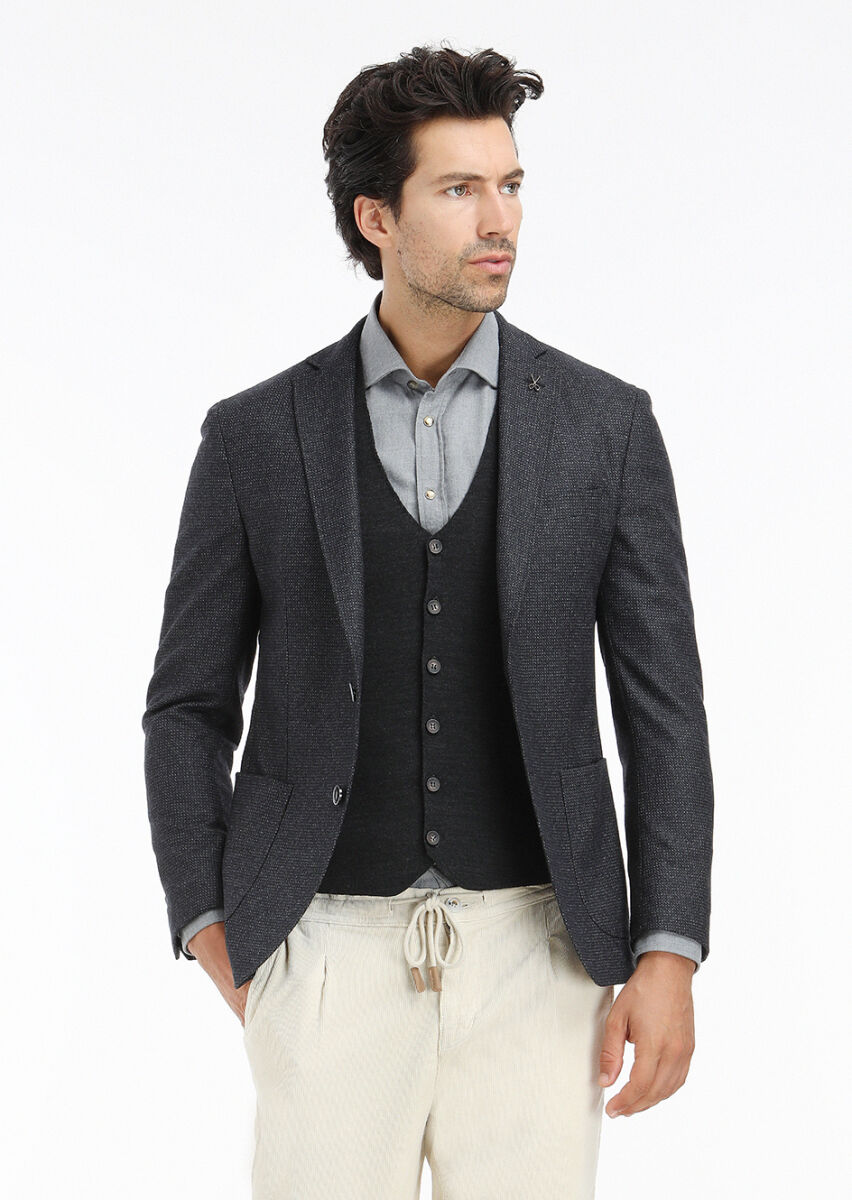 Antrasit Regular Fit V Yaka Casual Örme Triko Yelek - 4