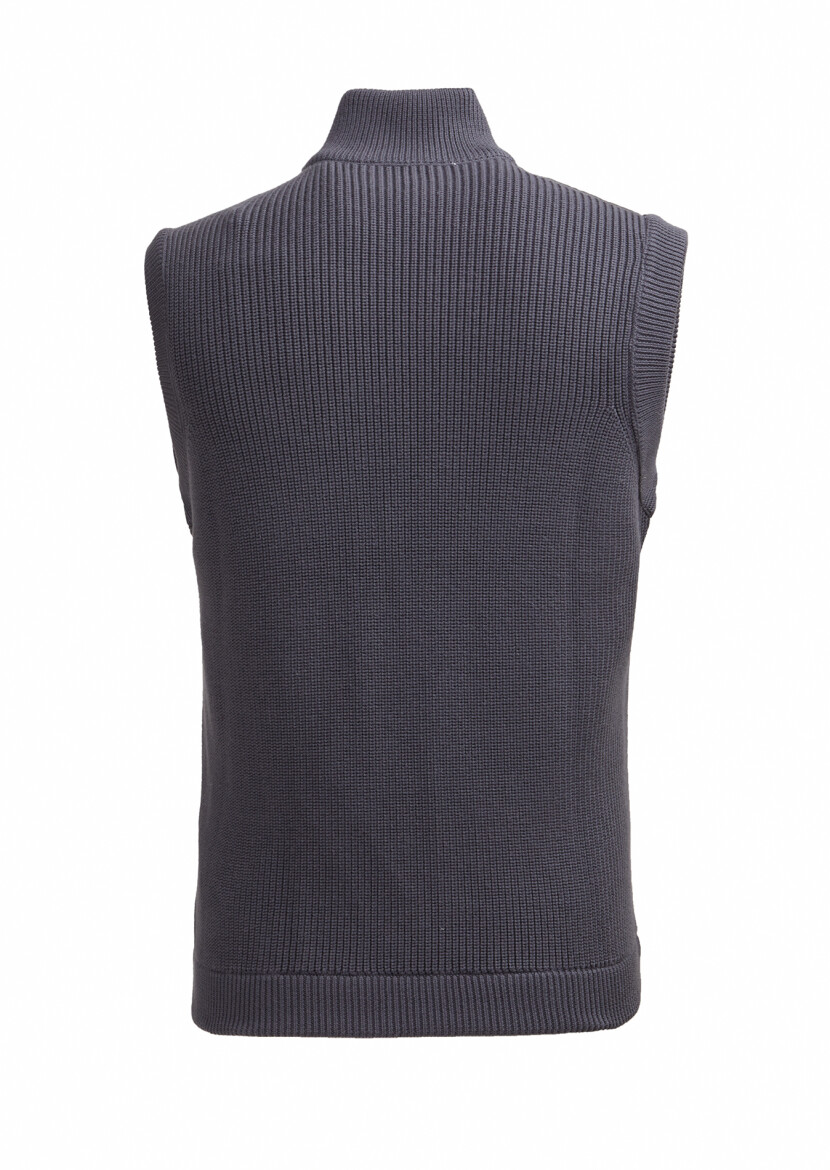 Antrasit Regular Fit Yarım Balıkçı Yaka Casual Örme Triko Yelek - 4