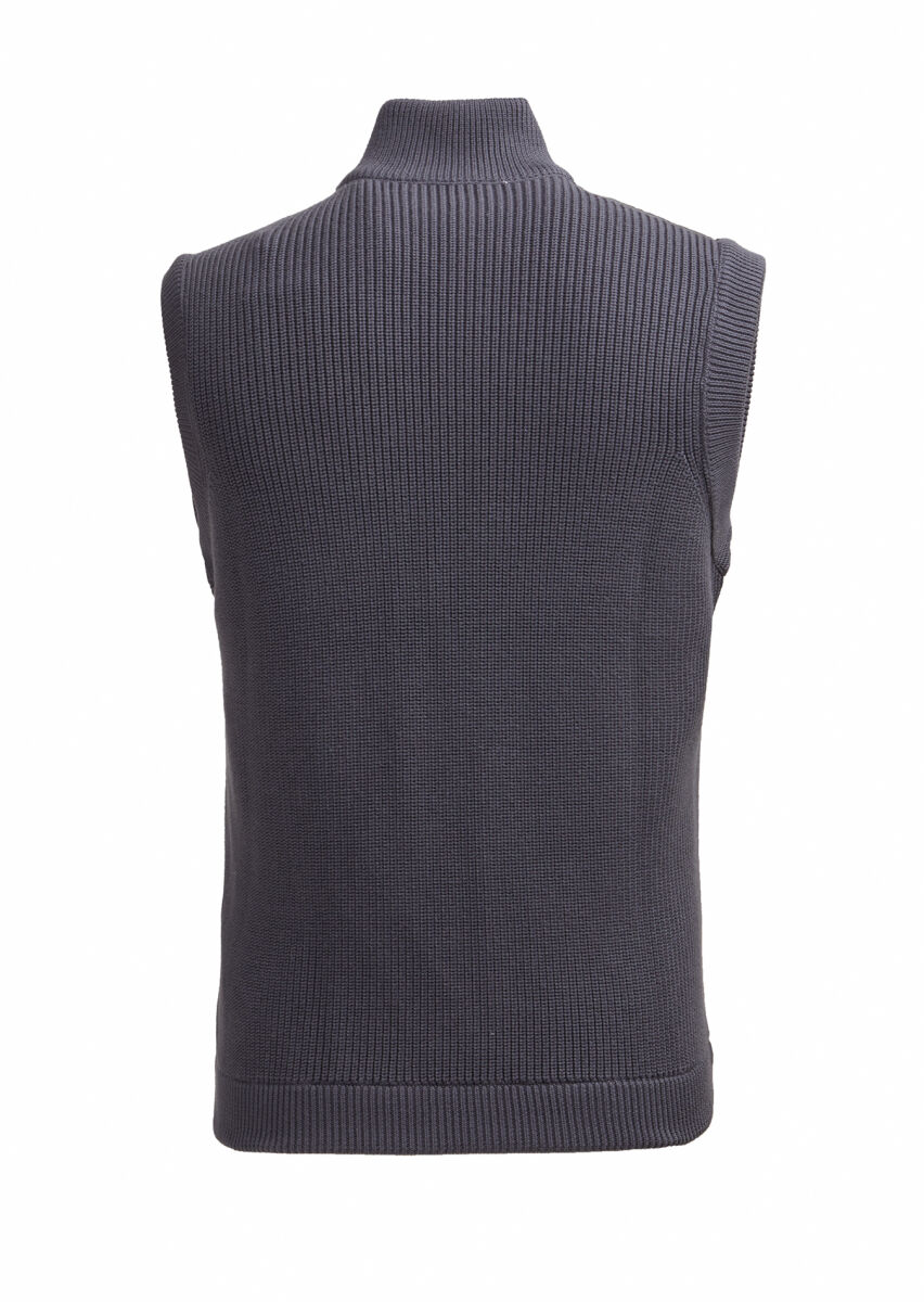 Antrasit Regular Fit Yarım Balıkçı Yaka Casual Örme Triko Yelek - 4