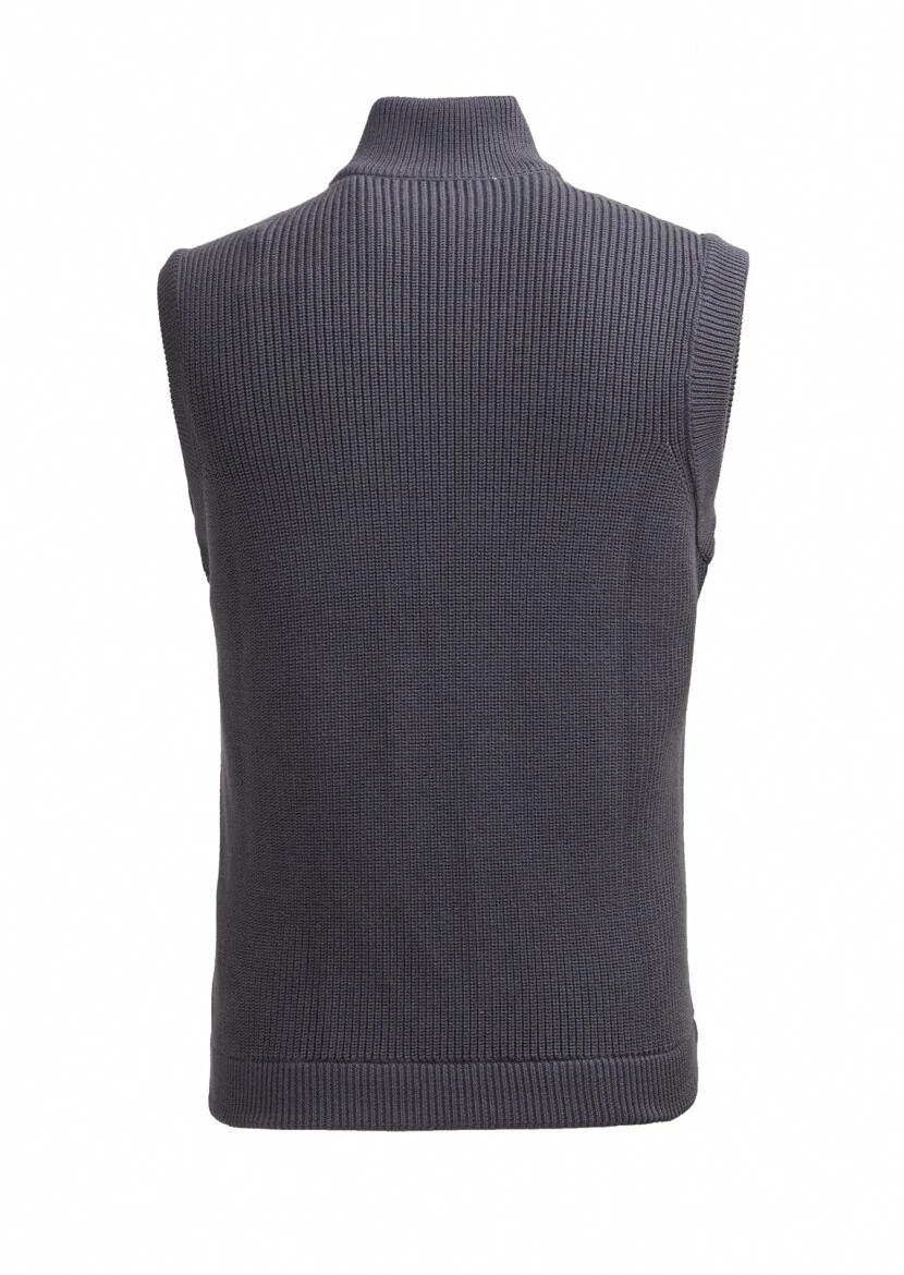 Antrasit Regular Fit Yarım Balıkçı Yaka Casual Örme Triko Yelek - 4