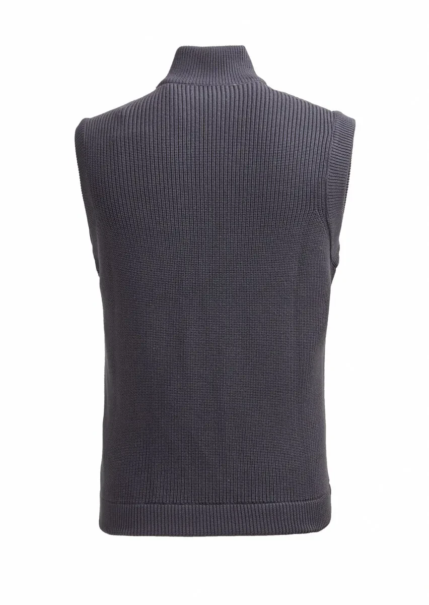 Antrasit Regular Fit Yarım Balıkçı Yaka Casual Örme Triko Yelek - 4