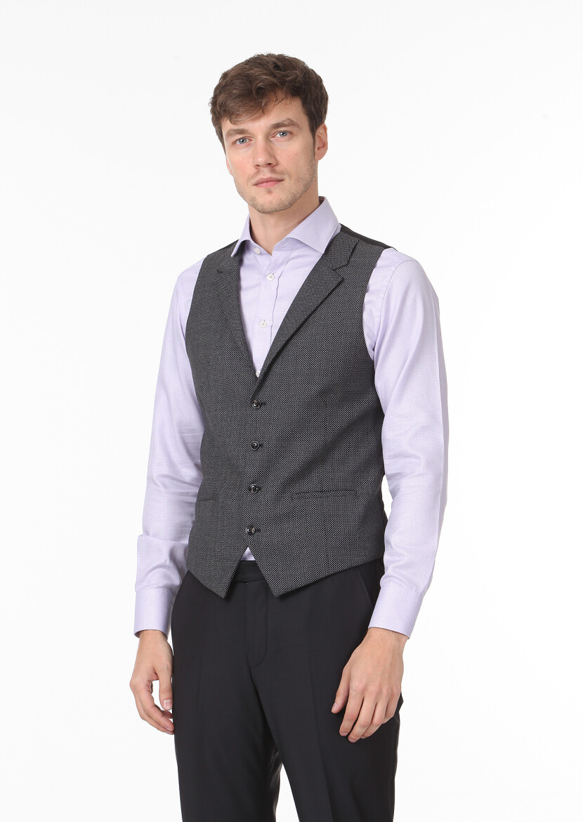Antrasit Slim Fit Kelebek Yaka Casual Yelek - 2
