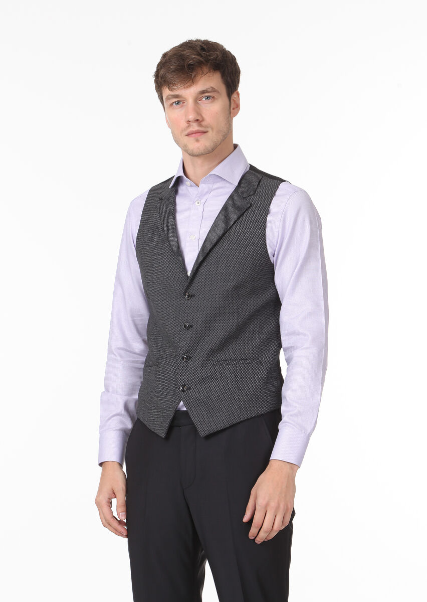 Antrasit Slim Fit Kelebek Yaka Casual Yelek - 2