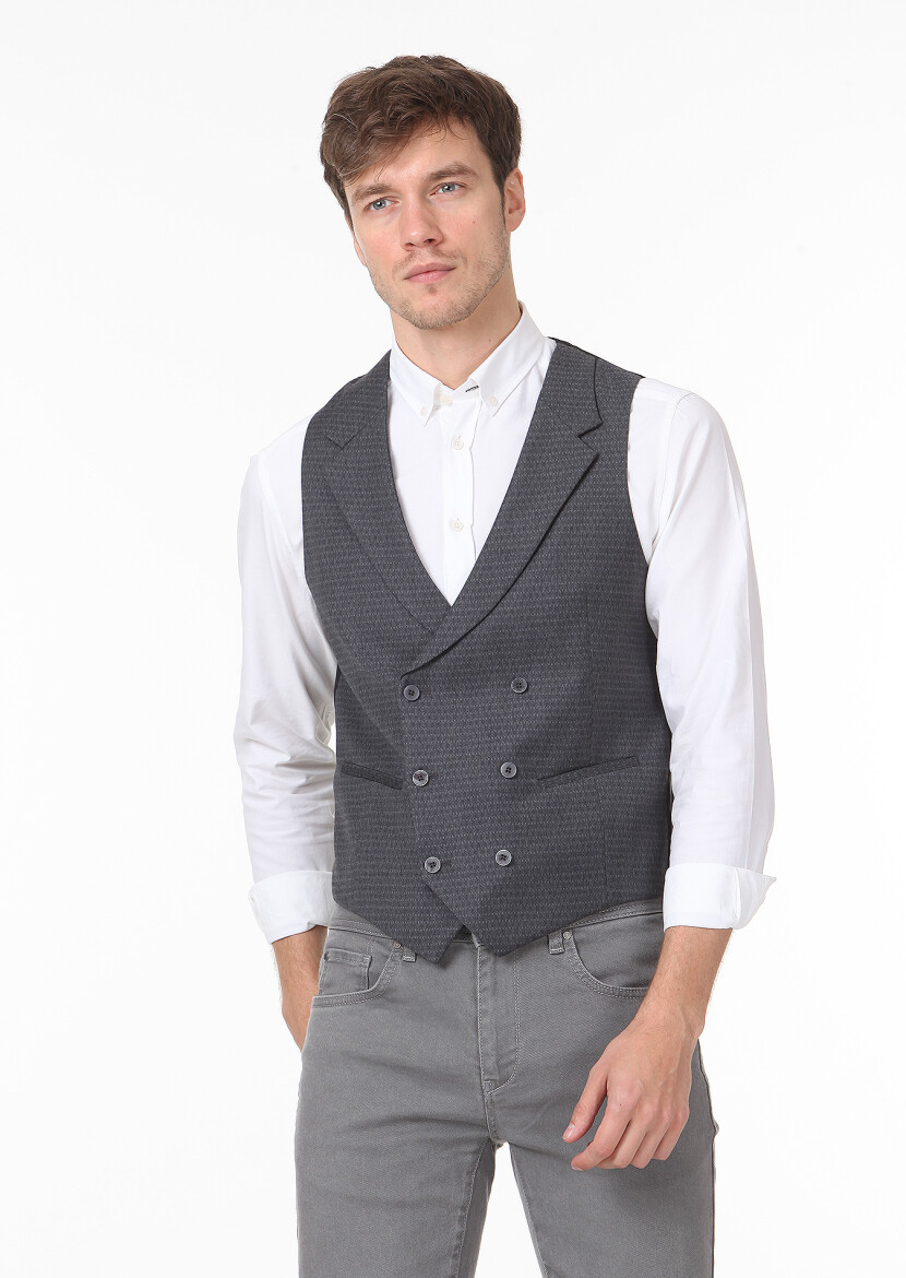 Antrasit Slim Fit Kelebek Yaka Casual Yelek - 1