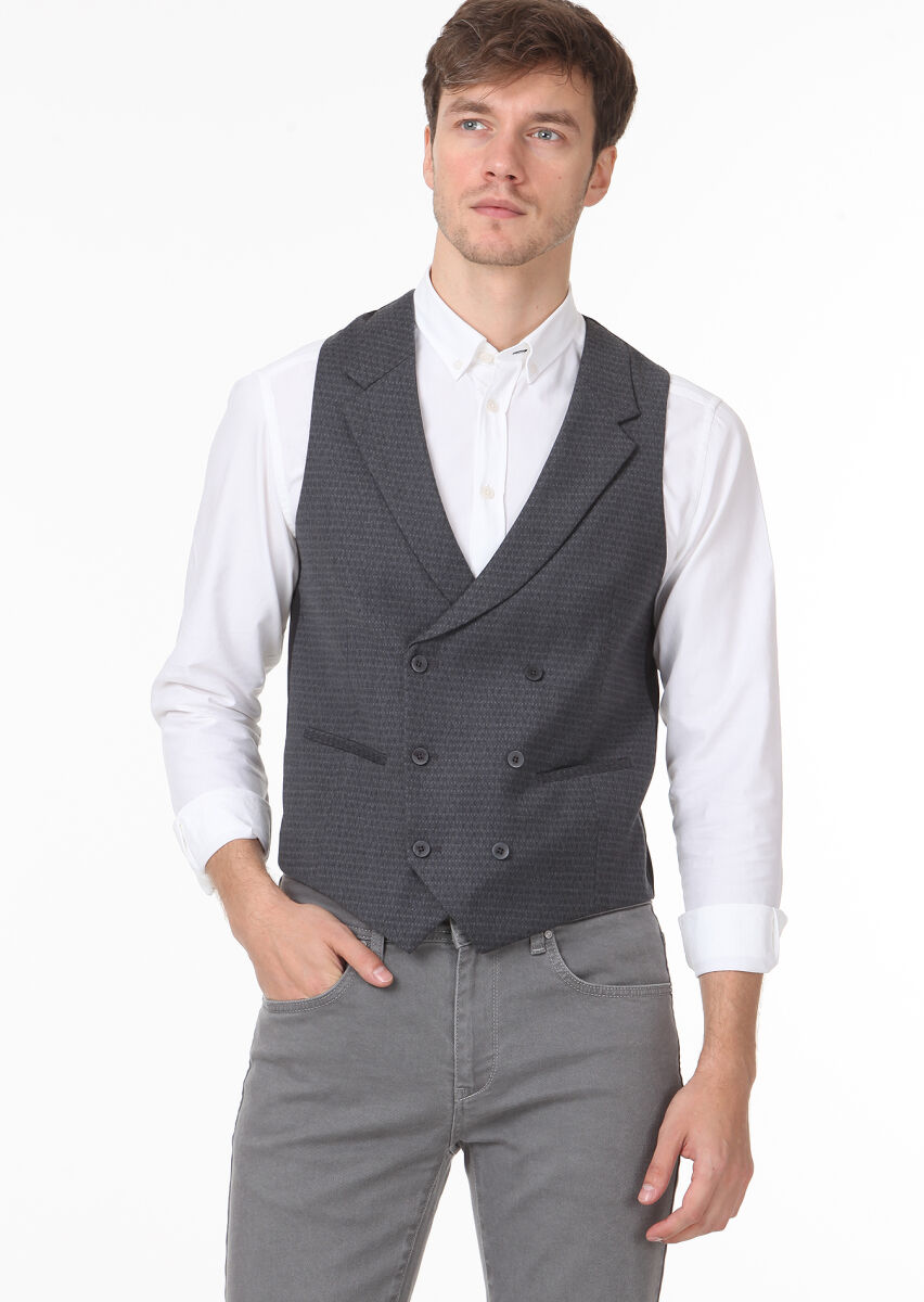 Antrasit Slim Fit Kelebek Yaka Casual Yelek - 2