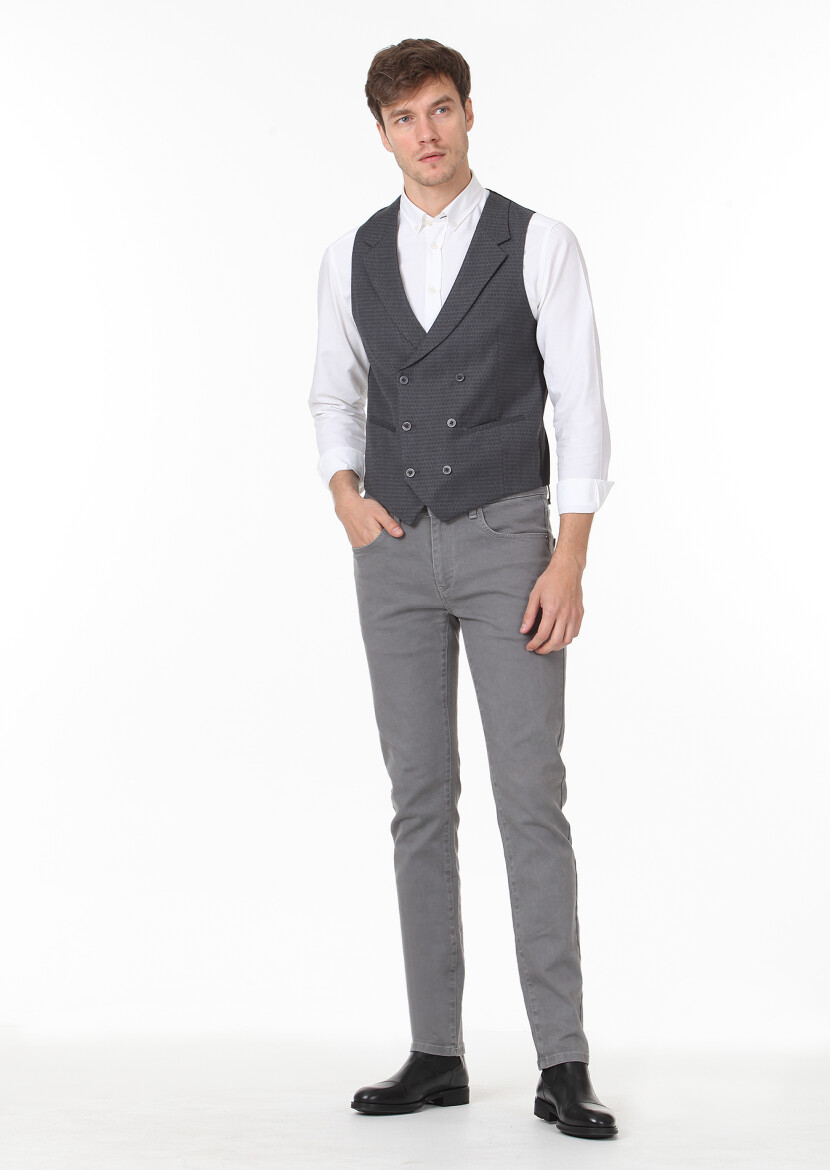 Antrasit Slim Fit Kelebek Yaka Casual Yelek - 3