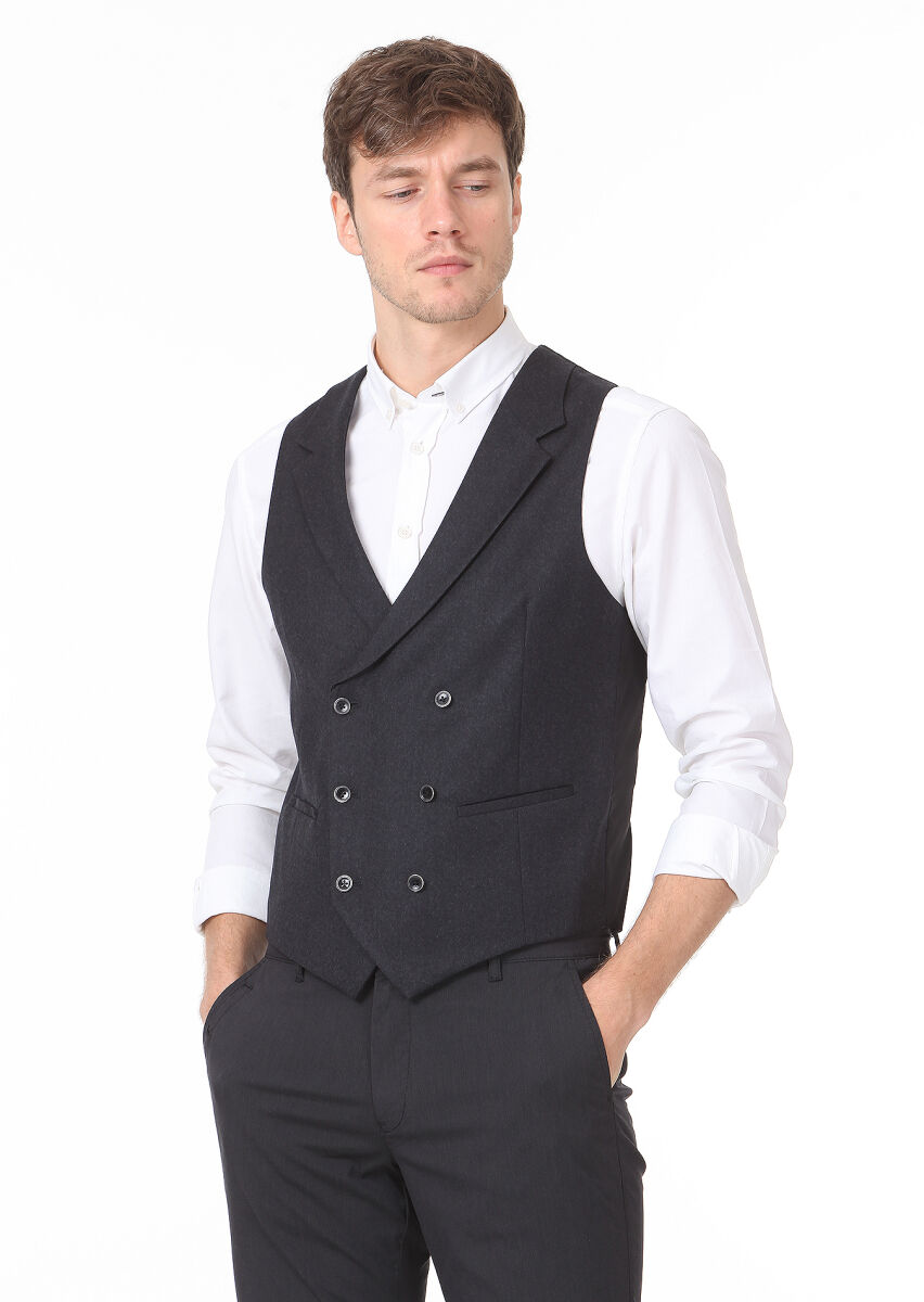 Antrasit Slim Fit Kelebek Yaka Casual Yelek - 1