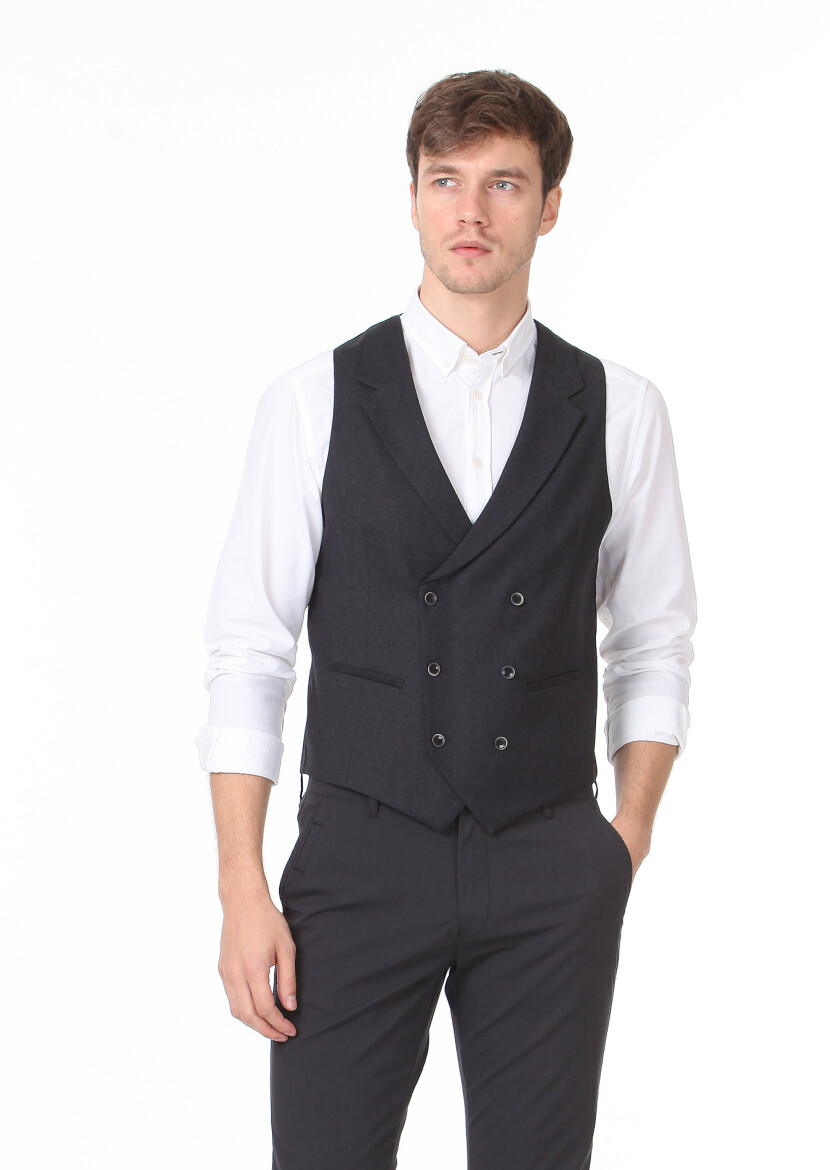 Antrasit Slim Fit Kelebek Yaka Casual Yelek - 3