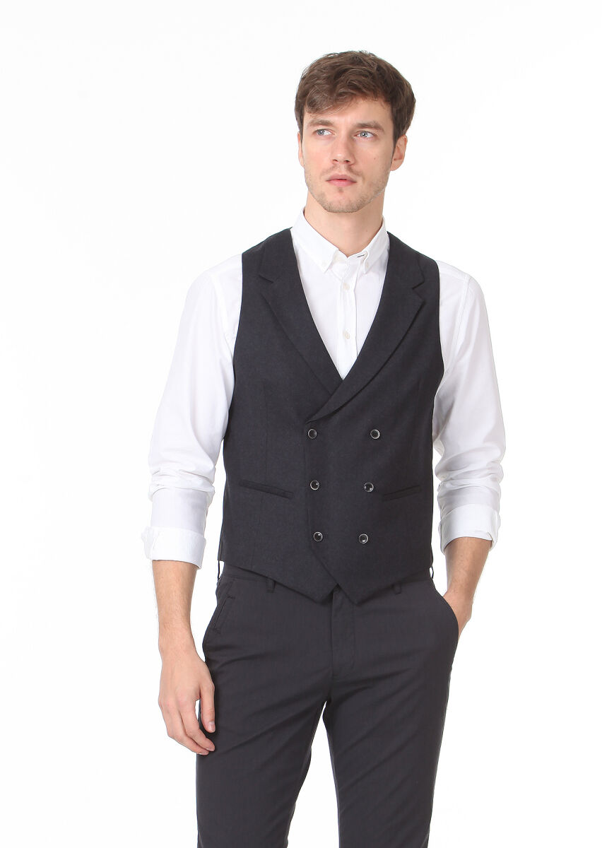 Antrasit Slim Fit Kelebek Yaka Casual Yelek - 3