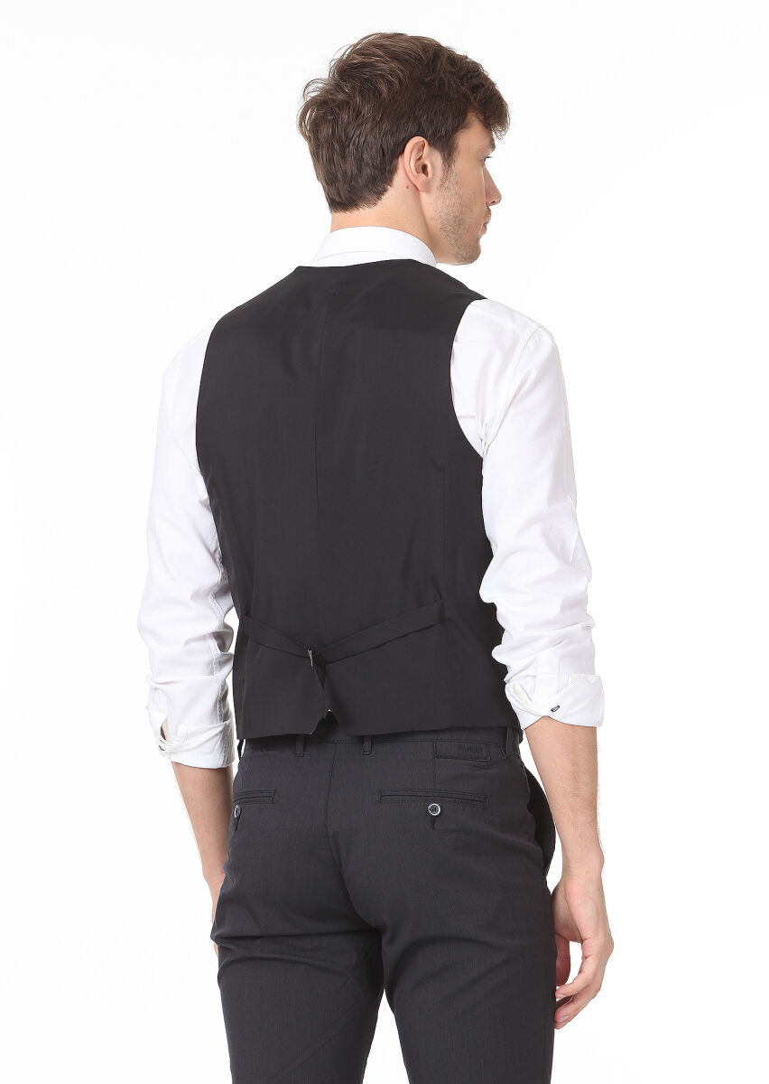 Antrasit Slim Fit Kelebek Yaka Casual Yelek - 4