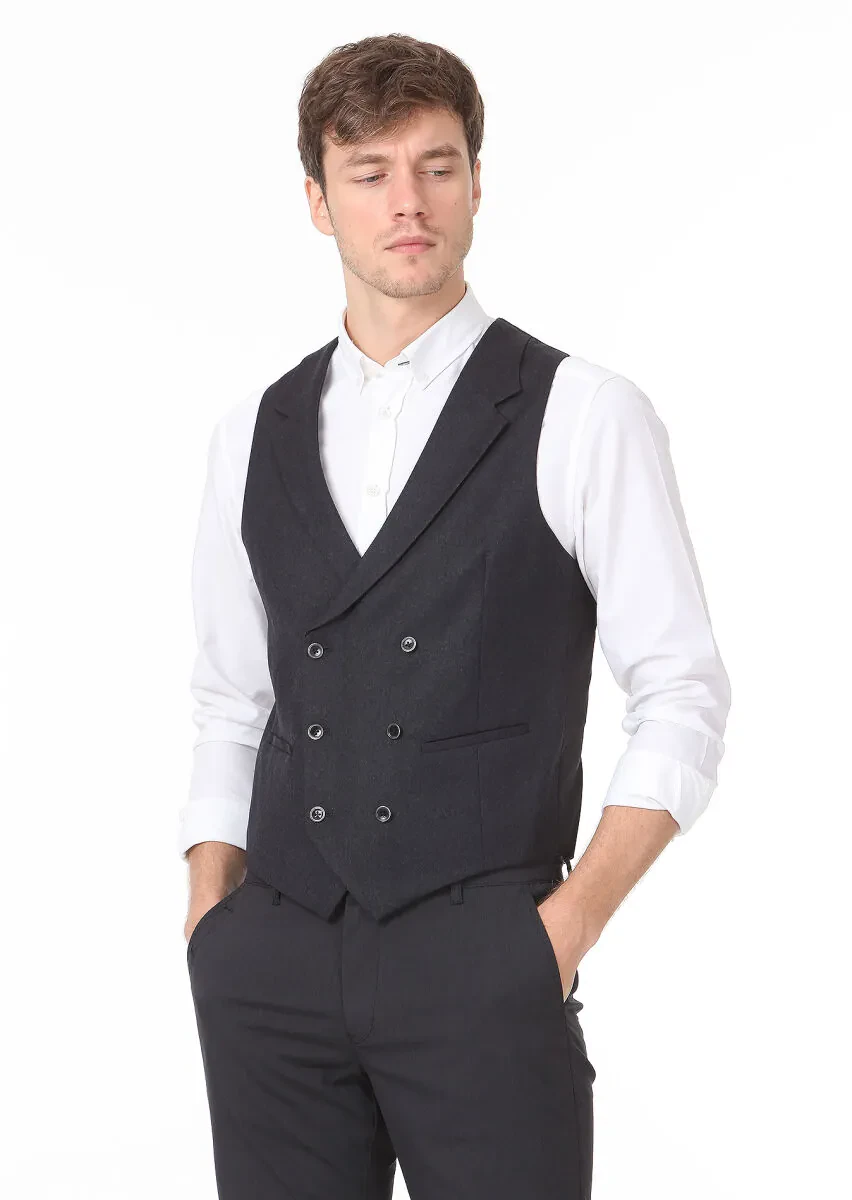 Antrasit Slim Fit Kelebek Yaka Casual Yelek - 1