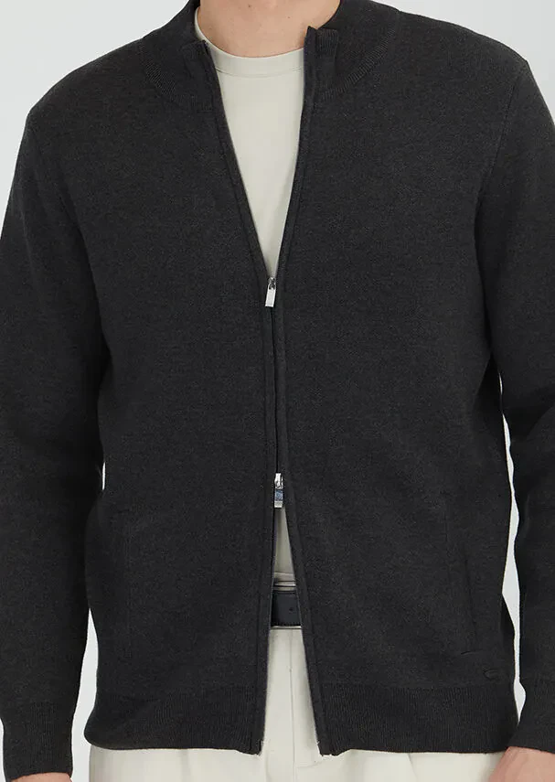 Antrasit Yarım Balıkçı Yaka Düz Örgü Pamuk Karışımlı Hırka - 3