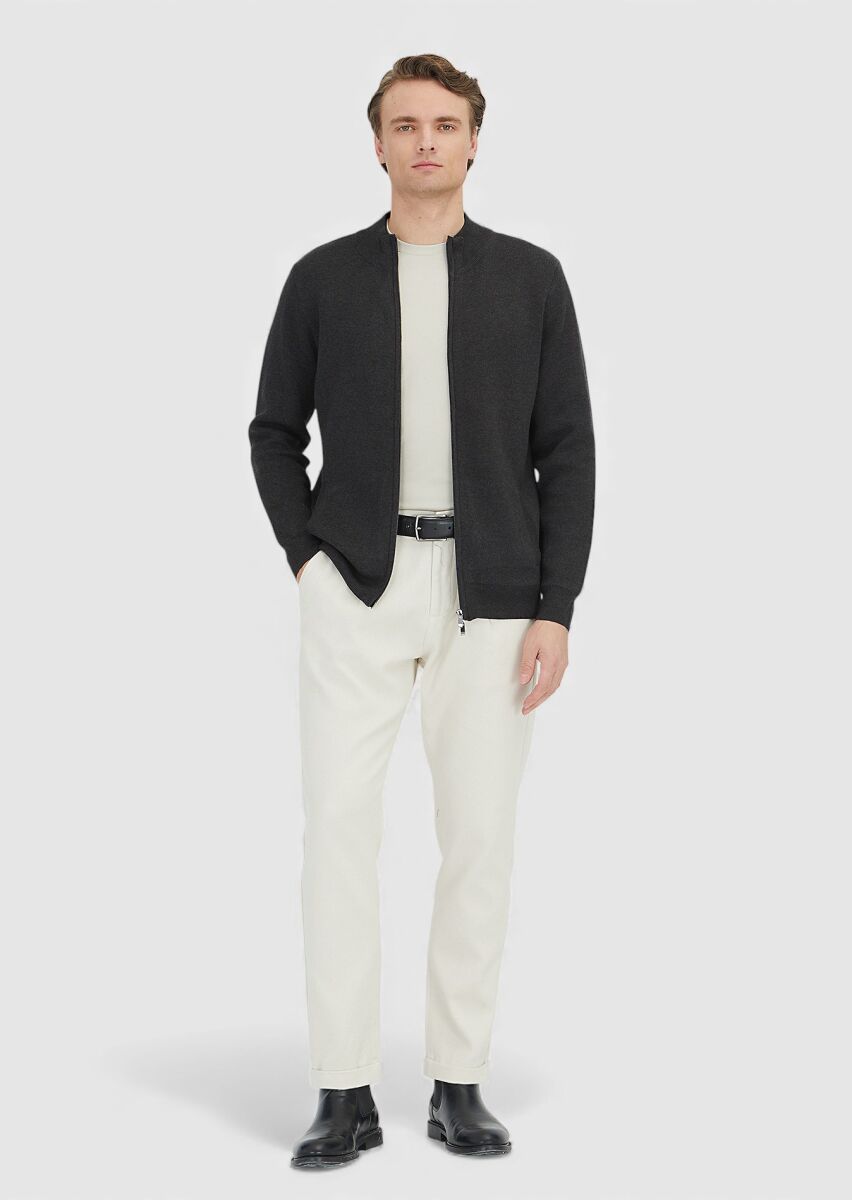 Antrasit Yarım Balıkçı Yaka Düz Örgü Pamuk Karışımlı Hırka - 2